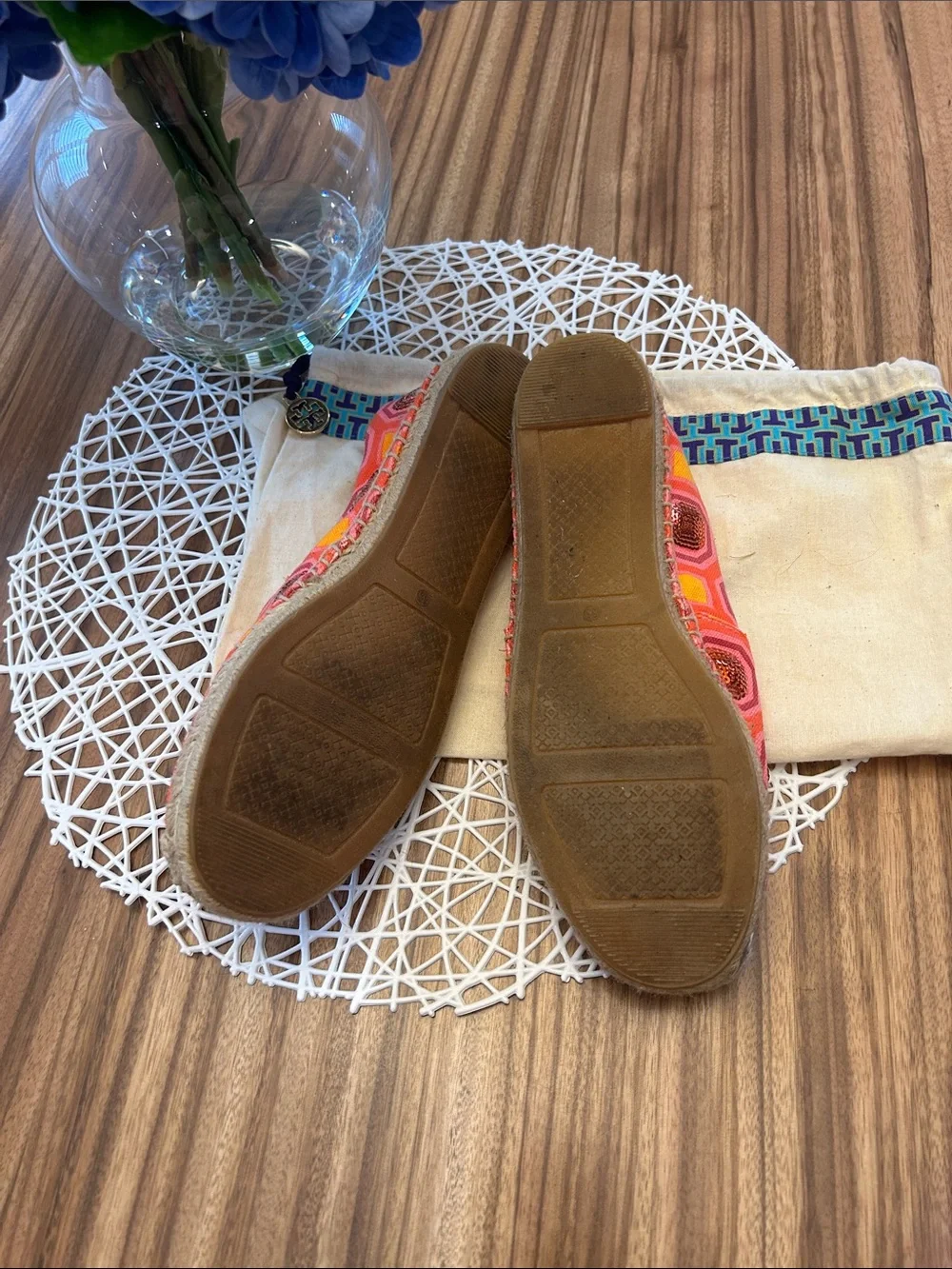 Tory Burch Pink and Orange Geometric Sequin Espadrilles